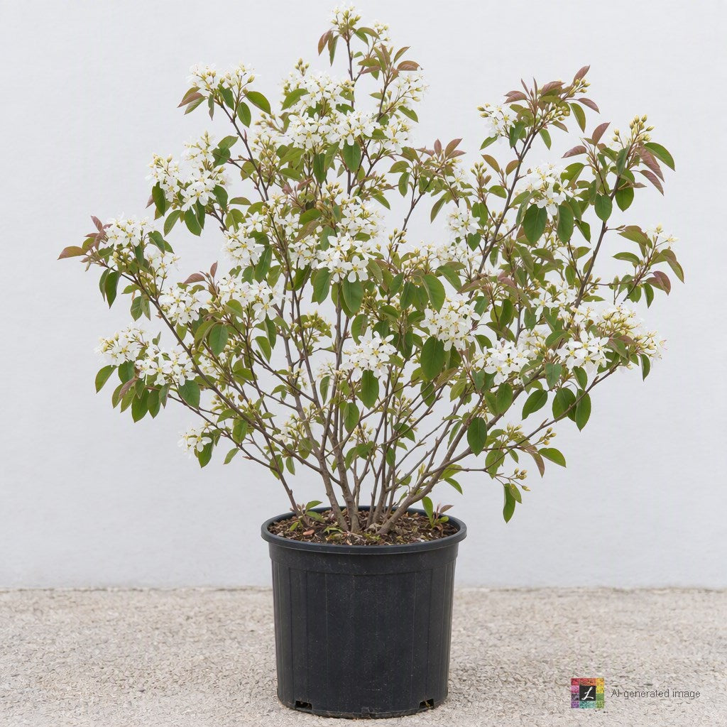 AI-generated image: Amelanchier x gr. 'Princess Diana', Shrub Form (white)