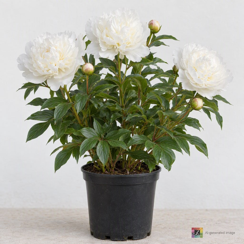 AI-generated image: Paeonia lact. 'Double White' (white)