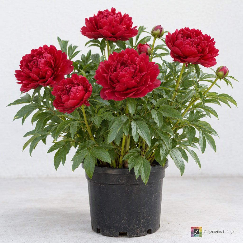 AI-generated image: Paeonia lact. 'Grover Cleveland' (double red)